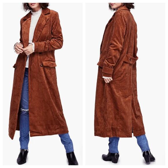 Free People x Revolve Abbey Road Wide Wale Corduroy Duster S Brown Womens Jacket - Picture 1 of 13